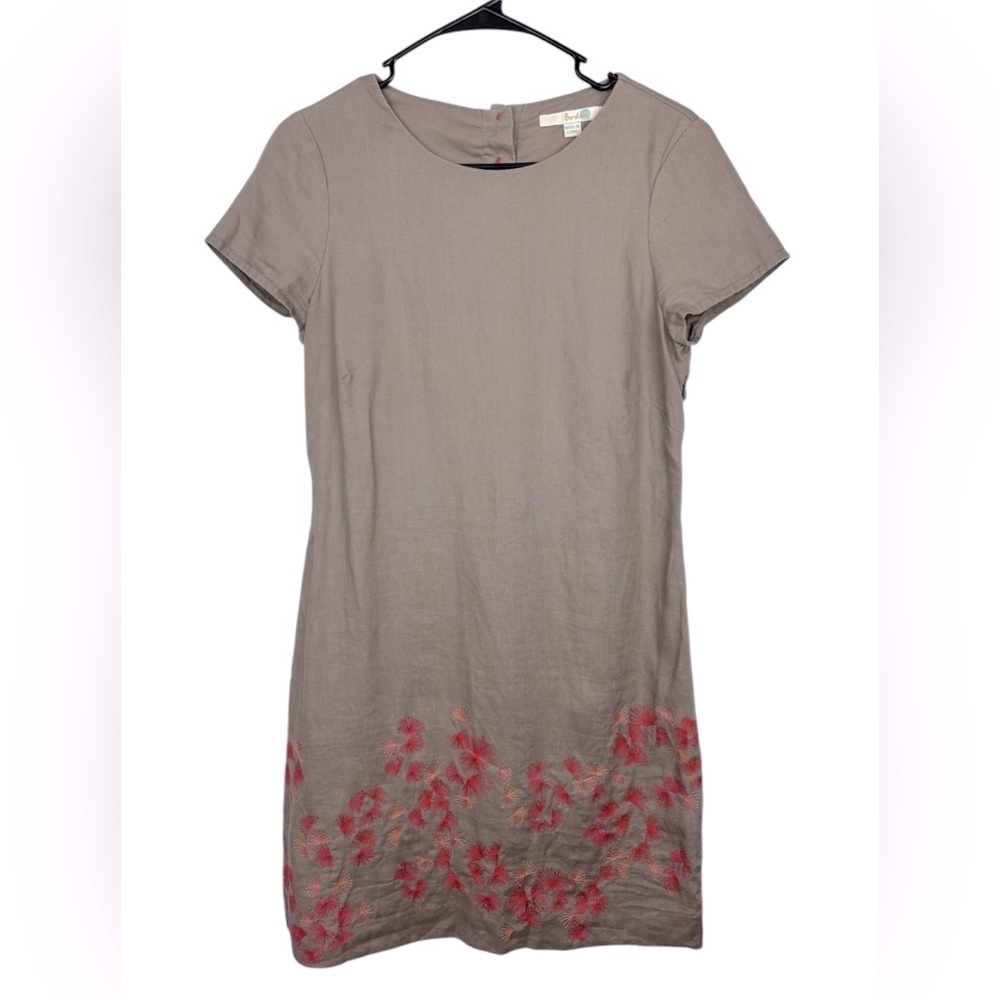 Boden Women’s Embroidered Hem Linen Dress Beige/Tan Workwear Size 4R